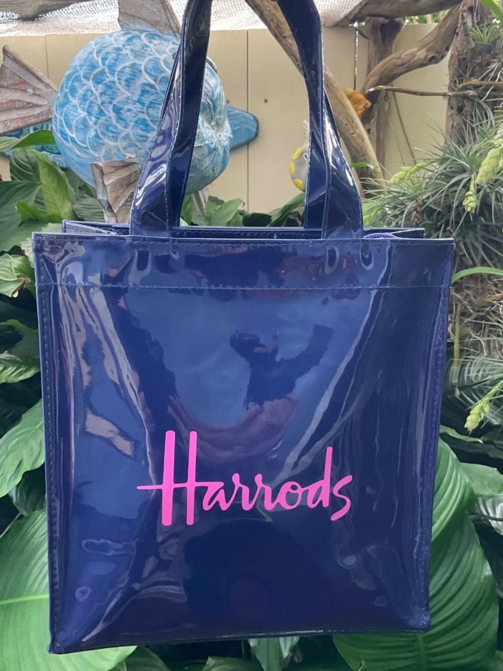 Harrods Navy Blue Shiny Patent Leather Tote